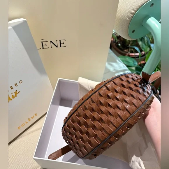 Polene Brown Woven Crescent Shoulder Bag - Picture 2 of 8